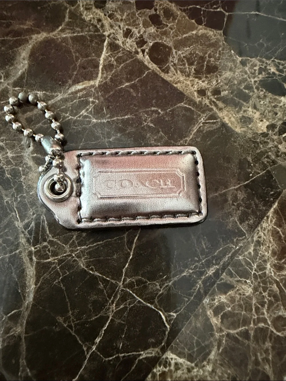 Coach Metallic Silver Leather Tag Key Holder